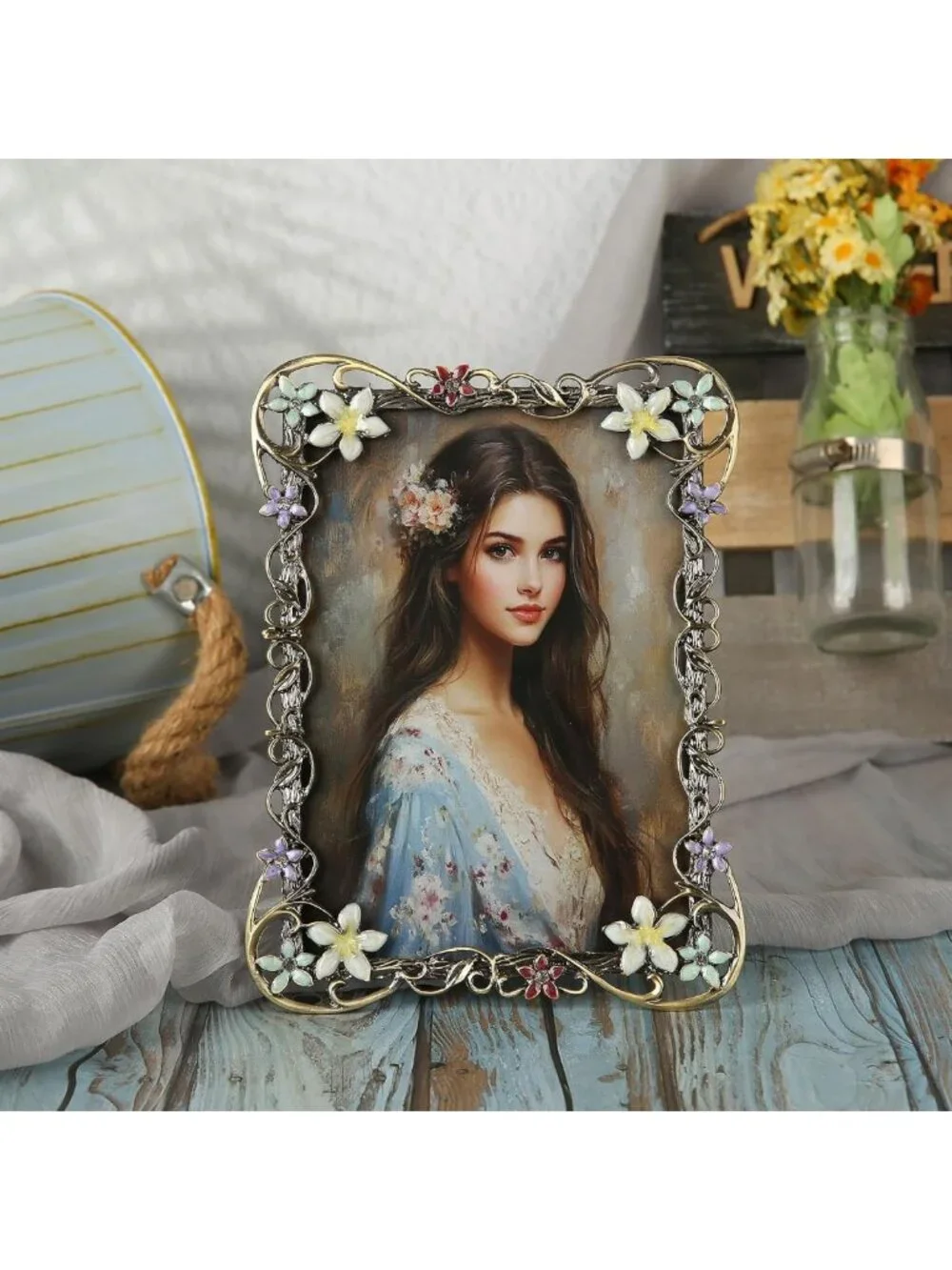 Vintage Floral Picture Frame 5x7 - Antique Metal Art Decor, HD Glass, Unique